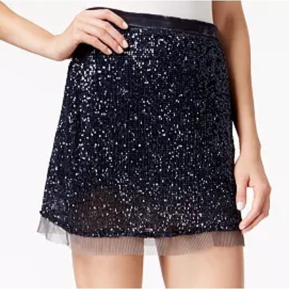 Free People Dresses & Skirts - Free People Sequin Mini Skirt Navy Blue Short Sparkly Festival Holiday Metallic